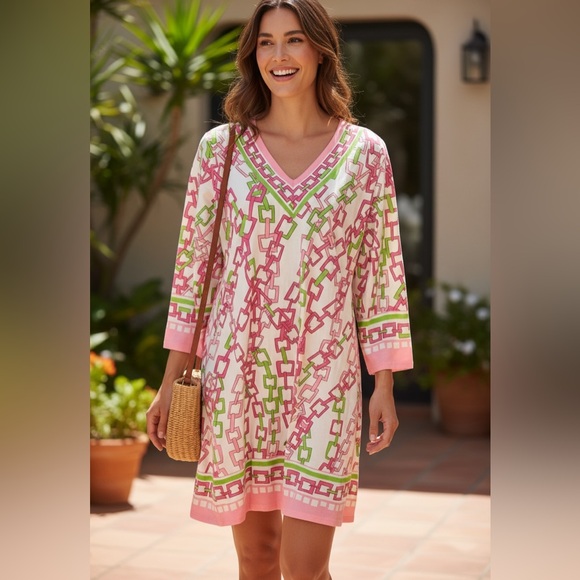 Barbara Gerwit Dresses & Skirts - Barbara Gerwit pink and‎ green chain-link knit dress